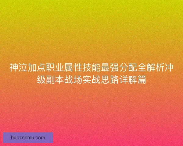 神泣加点职业属性技能最强分配全解析冲级副本战场实战思路详解篇 神泣加点职业属性技能最强分配全解析冲级副本战场实战思路详解篇